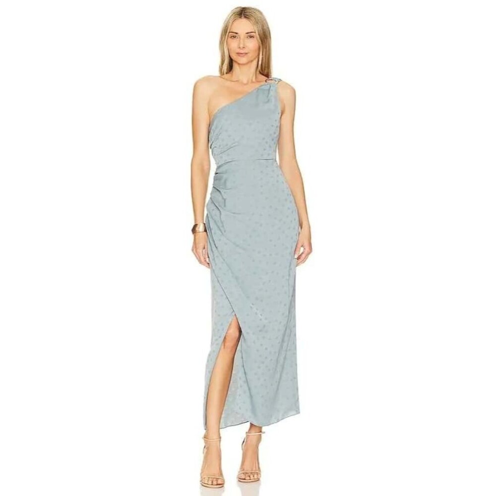 🆕FAVORITE DAUGHTER The Singles Table One Shoulder Dress Gown Polka Dot Blue 2 - Picture 7 of 16